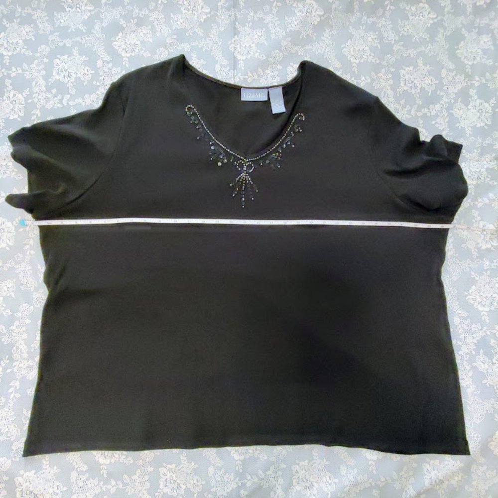 Liz & Me Short Sleeve Black Top, Stretch Knit, Sequins Beads, Sz 4X, *Like New* - Picture 6 of 9